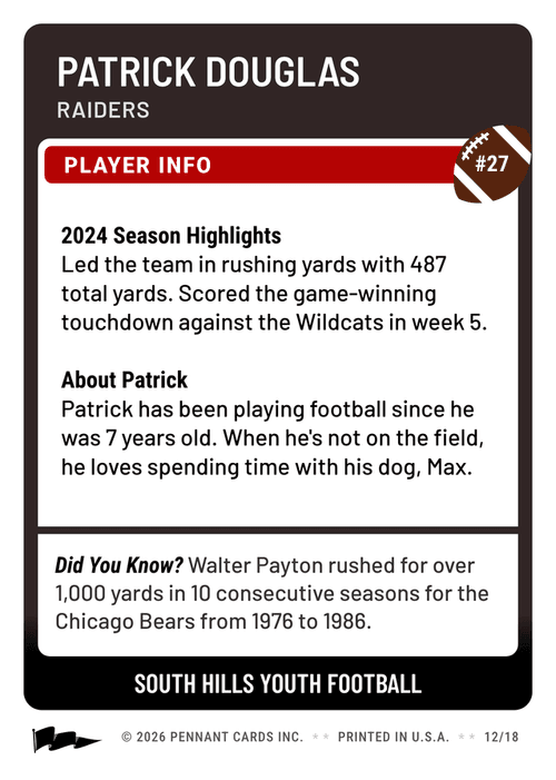 Classic 3 Football Card Back